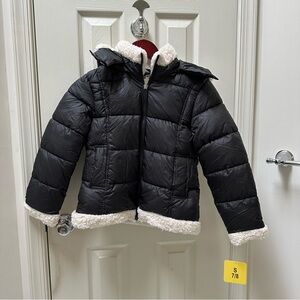 NWT Sam Edelman Black Puffer Jacket with White Trim & Star on back size small